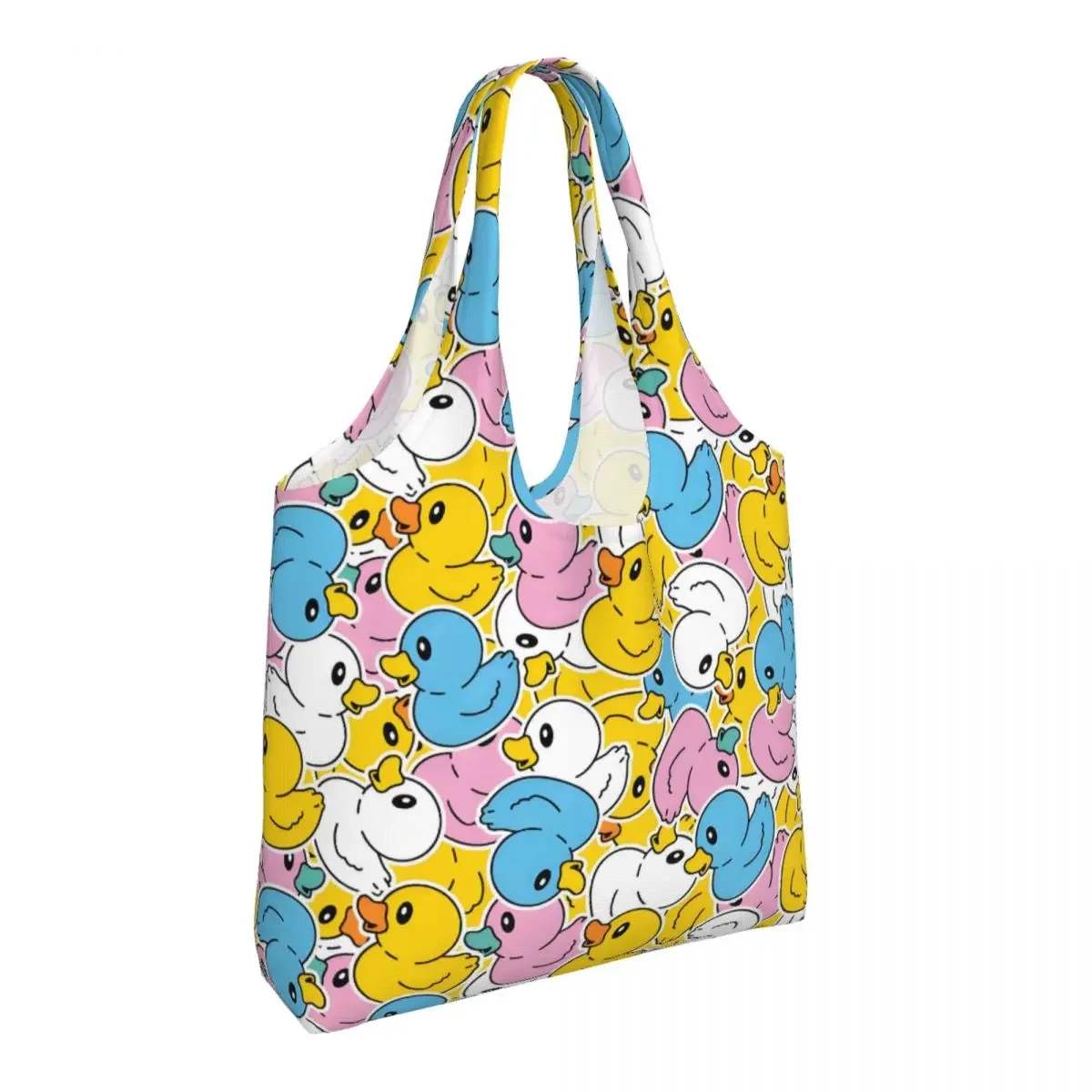 Custom Recycling Rubber Duck Bathing Cartoon Pattern Shopping Bag Women Shoulder Canvas Tote Bag Durable Groceries Shopper Bags