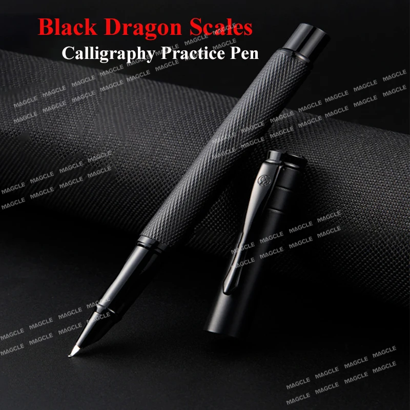 Metallic Calligraphy Practice Pen Texture Black Knurled Barrel Dual Inking Style Fountain Pens Cost-effective Elegant Stationery