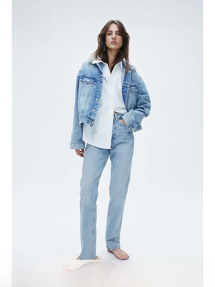 

Comfortable Fashionable High Waist Straight Leg Summer Denim Jeans Thin H&M Women's Clothing Cotton 100% Natural Waist