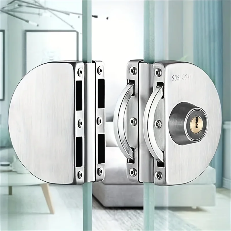 Glass Door Lock 304 Stainless Steel Sliding Glass Lock Double Door Shop Central Lock Holeless Single Door Double Door Lock