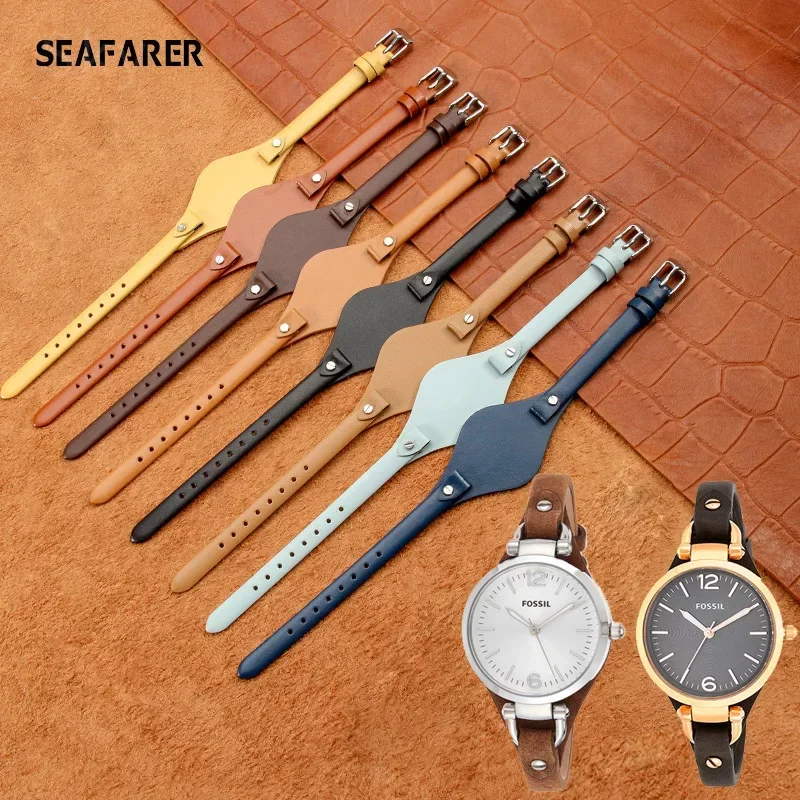 Genuine Leather Watch Strap Women Watchband for Fossil ES3077 2830 3262 3060 4176 4119 4026 4340 Small Bracelet 8mm Watch Band