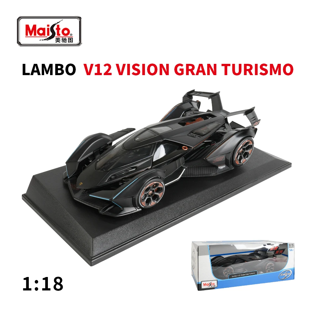 Maisto 1:18 Lambo V12 Vision Gran Turismo Black Sports Car Static