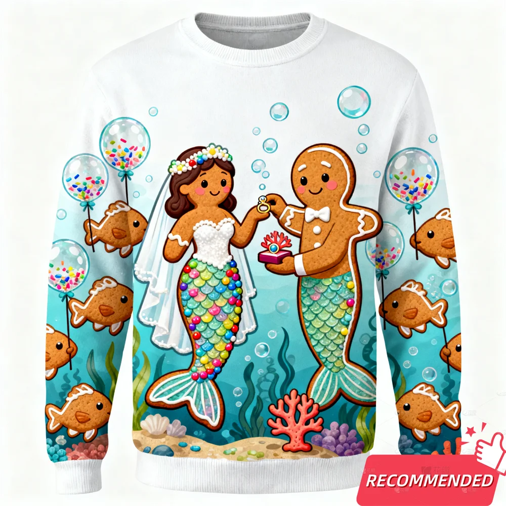 Lustiger Lebkuchenmann Hässlicher Weihnachtspullover Cartoon Anime Damen Herren Pullover Y2k Top 2025, neue Mode Weihnachten Sweatshirt Trainingsanzug