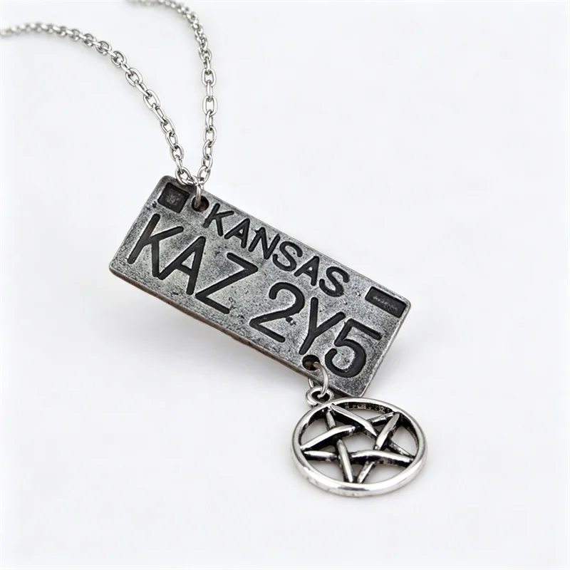 TV SPN Supernatural Dean Cosplay Necklace License Plate Pendant Punk Choker Jewelry Unisex Accessories Fashion Vintage Props view 2