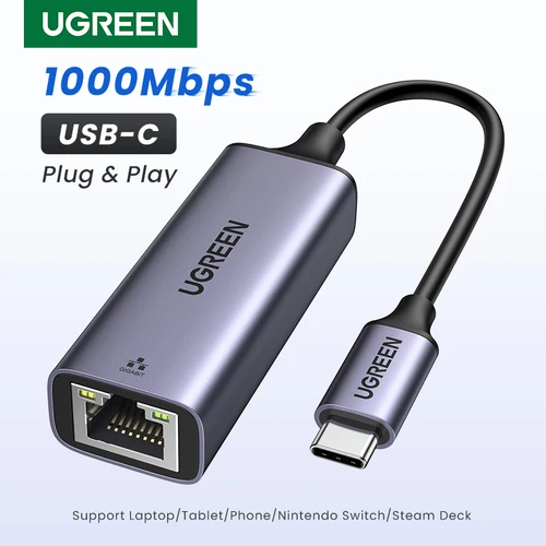 UGREEN-adaptador Ethernet USB tipo C para ordenador portátil, tarjeta de red Ethernet de 1000/100Mbps, Lan, RJ45, Thunderbolt 3, Macbook, Samsung, iPad