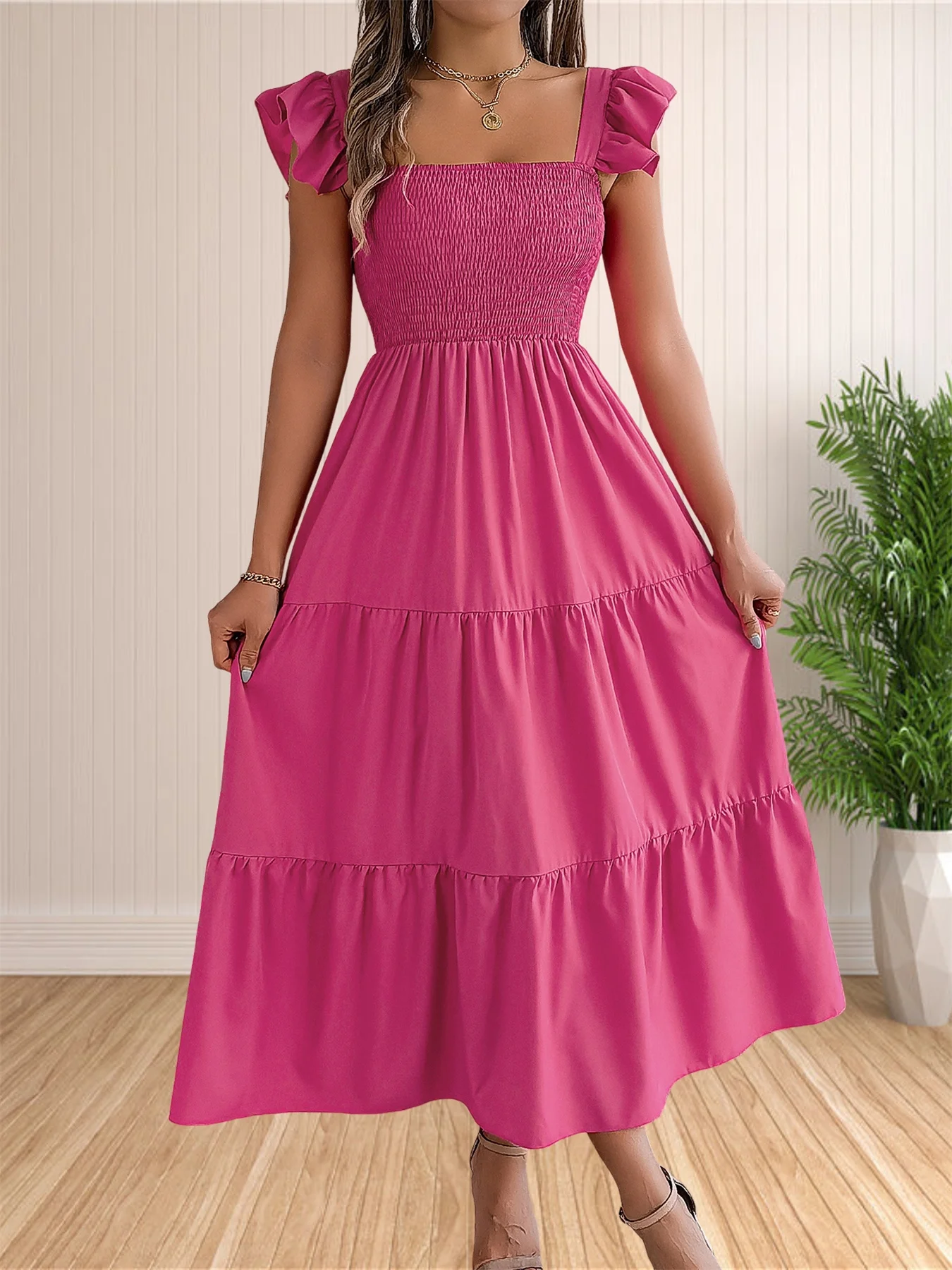 Robe longue à imprimé floral pour femmes, style bohème, décontractée, bretelles spaghetti, col carré, maxi, plage, soleil, été