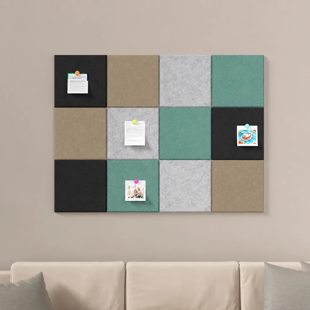 12PCS Soundproof Pads Large Felt Acoustic Wall Panel Decoration Sound-absorbing Cork Tiles Bulletin Pin Boards Home Office Decor