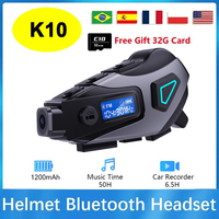 K10 Motorcycle Helmet Headset 1080P Video Dashcam motorbike Recorder Wireless Moto Headphone Waterproof Stereo FM Radio