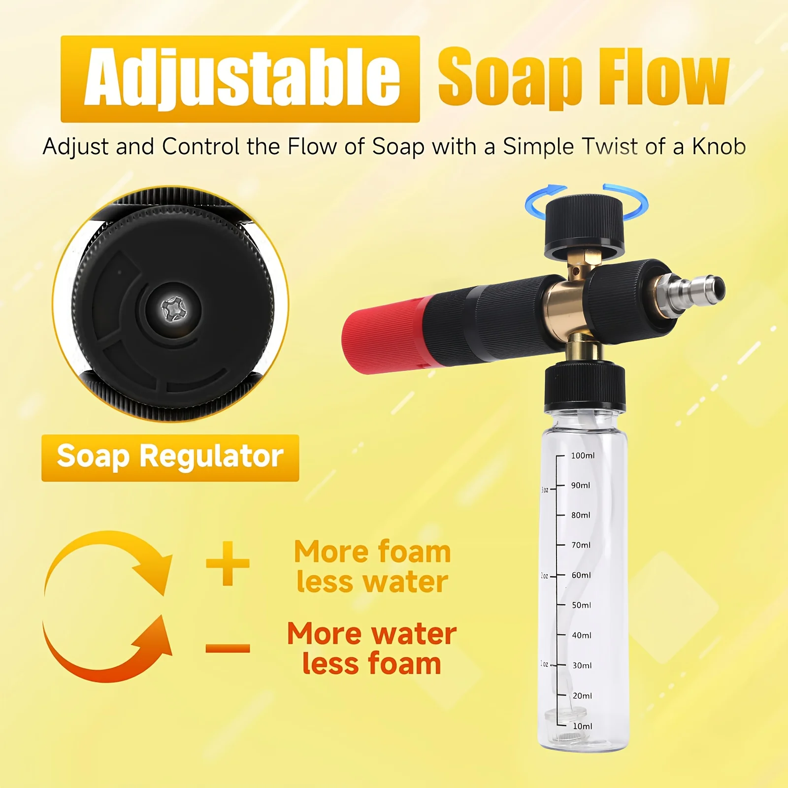 Durable Plastic Compact Foam Cannon, 5 Nozzle Tips & 1/4