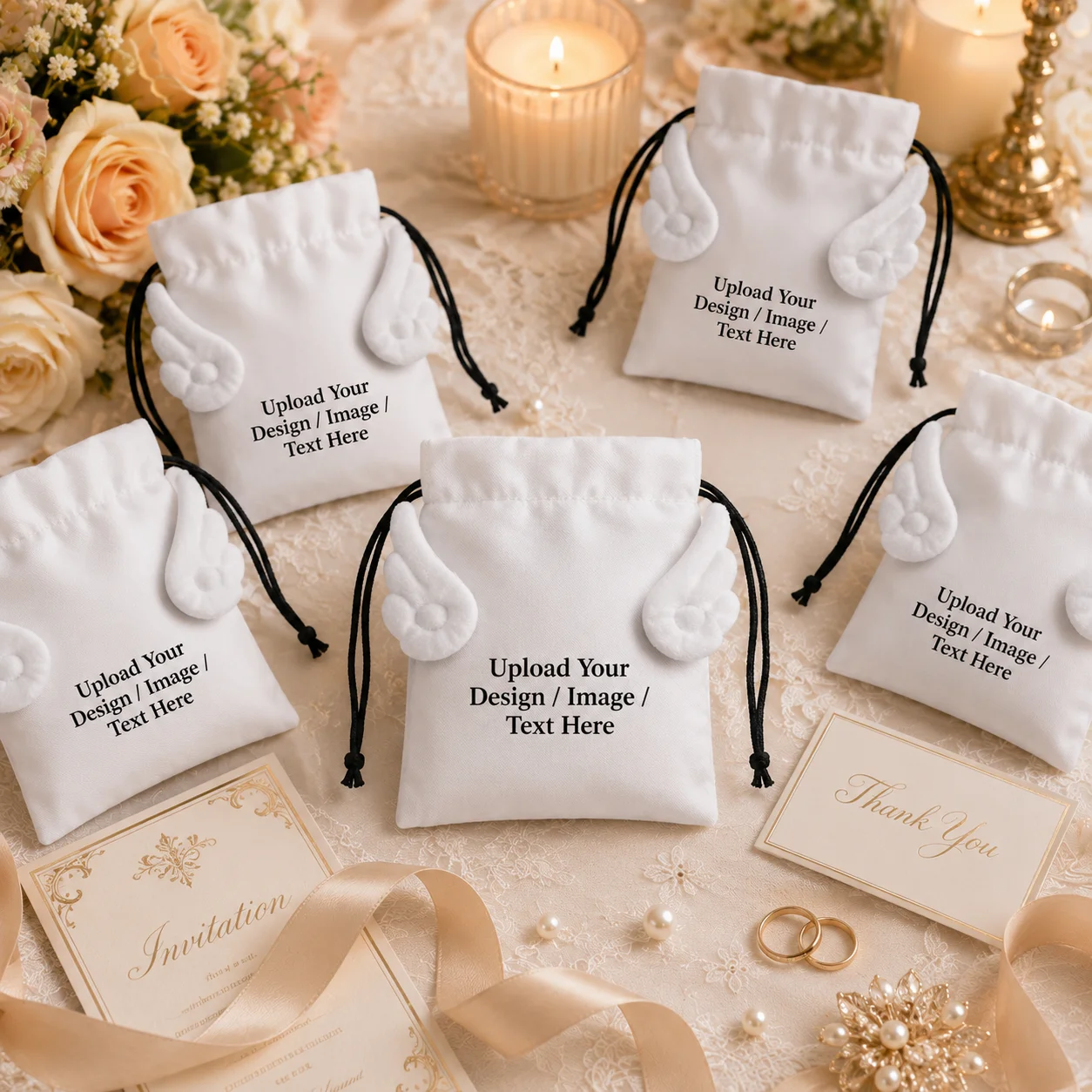 Personalized Drawstring Bag Custom Angel Wing Drawstring Bag with Name for Gift Bag for Jewelry and Accessories, for Gifting