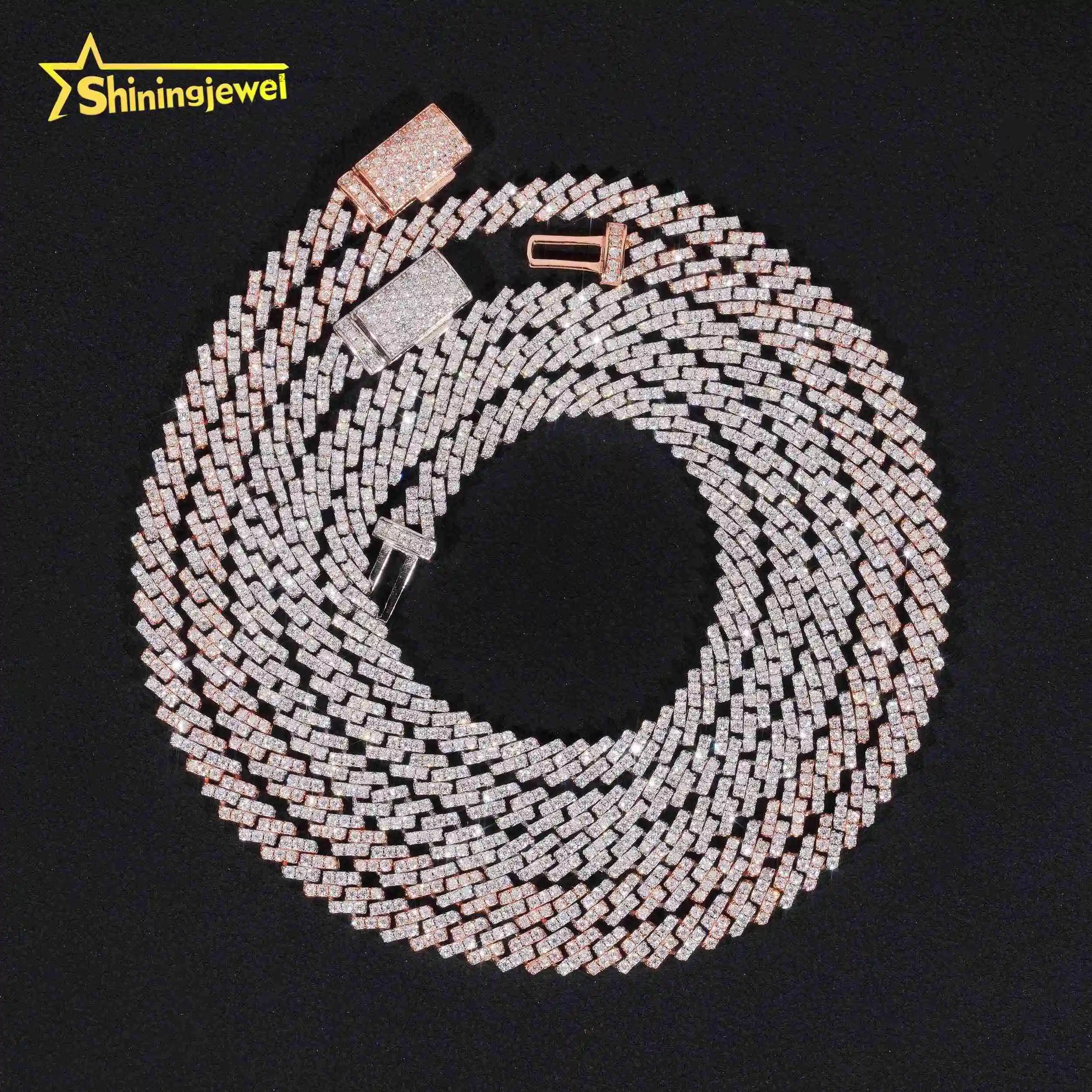 One OutJewelry Iced Row Hip Hop Thin Two Tone 5mm Width Pass Diamond Tester 925 Sliver Moissanite Cuban Link Chain..