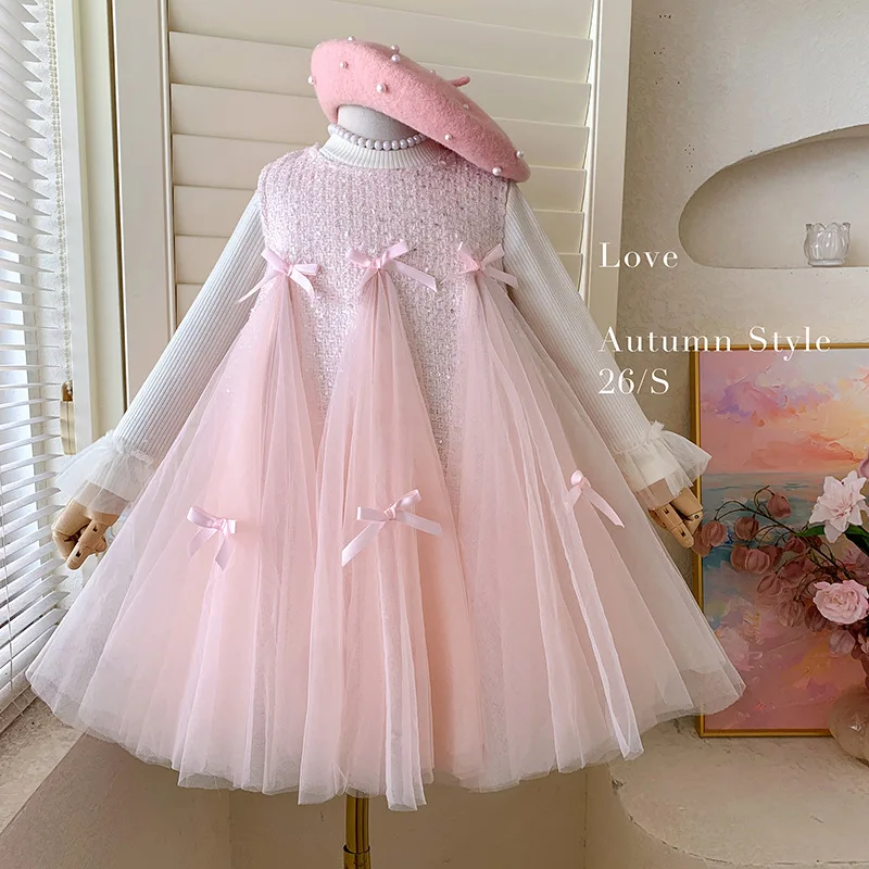 Girl's Little Fragrant Vest Skirt Set 2026 Spring and Autumn Winter New Sweet Beauty Baby Princess Yarn Skirt Two Piece Set