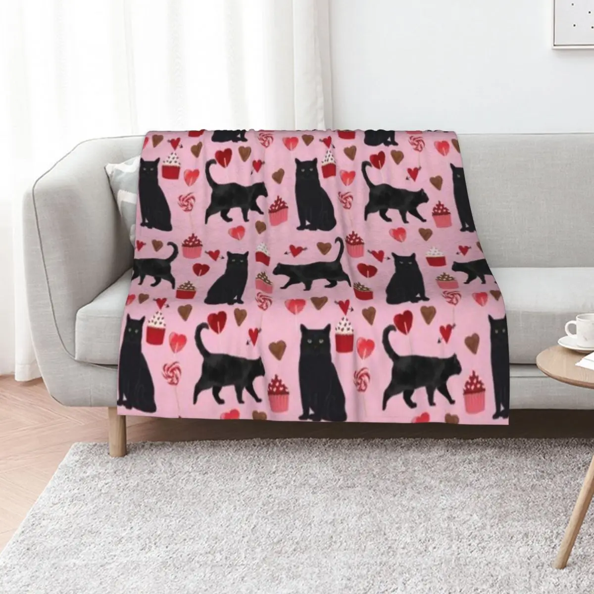 

BLACK CAT VALENTINE'S DAY Throw Blanket Flannel Fabric Decorative Throw Furrys cosplay anime Blankets