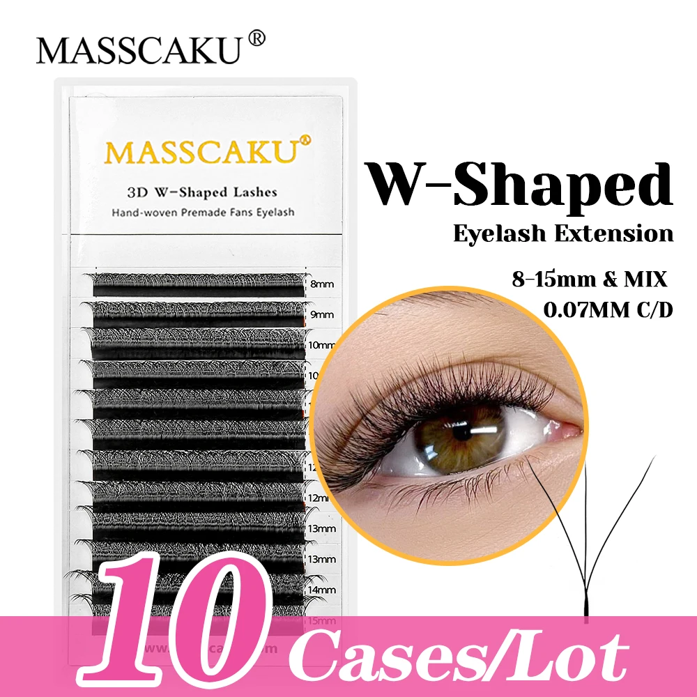 

12 Lines 10cases/lot Ribbon MASSCAKU 6D/7D/8D/9D/10D W Style Eyelashes 8-15mm Mix Size 3D Effect Volume Lashes for Professional