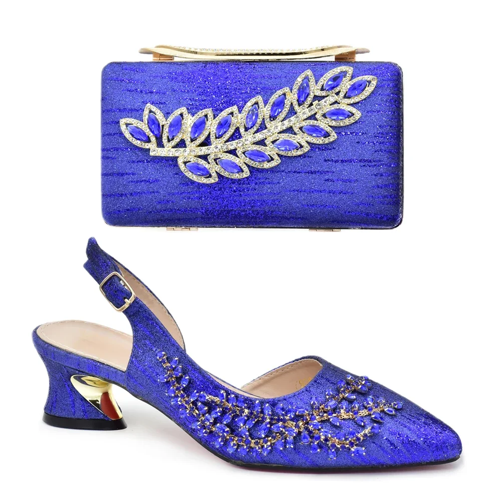 New Shoes for Women 2024 Designer Luxury Italian Shoes and Bags Matching Set Decorated with Rhinestone Africa Shoe and Bags Set