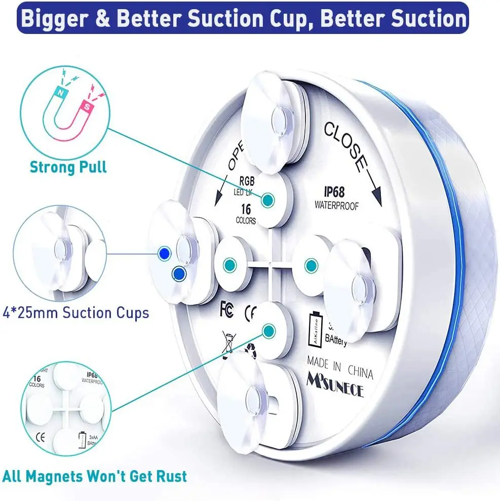 أدى أضواء الغوص بركة السباحة ، 13 حبات مصباح ، 16 لون ، الترددات اللاسلكية جهاز التحكم عن بعد ، 4 مغناطيس مع SucCups