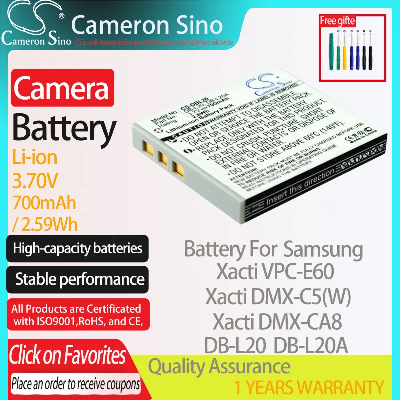 디지털 배터리 Sanyo xactto VPC-E60 xactto DMX-C5(W) xactto DMX-CA8 Sanyo DB-L20 디지털 카메라 DB-L20A