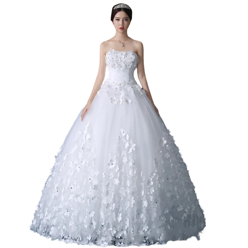 Y&M Novias 3D Flowers Strapless Wedding Dress Plus Size Sweet Bride Dress Red Ivory Wedding Gowns