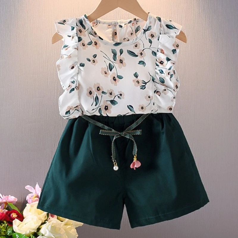 LILIGIRL Girls Clothes Set  Summer Fashion Sleeveless T-shirt+Shorts 2Pcs for Girl Children Kids Clothing Set Suit for 1-6 Years