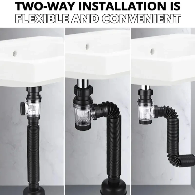 الوجه العلوي المضادة للرائحة استنزاف الأنابيب مجموعة بالوعة المطبخ استنزاف قابل للسحب إزالة الروائح الكريهة تصفية مرنة ماسورة التصريف الحمام مكافحة انسداد #3