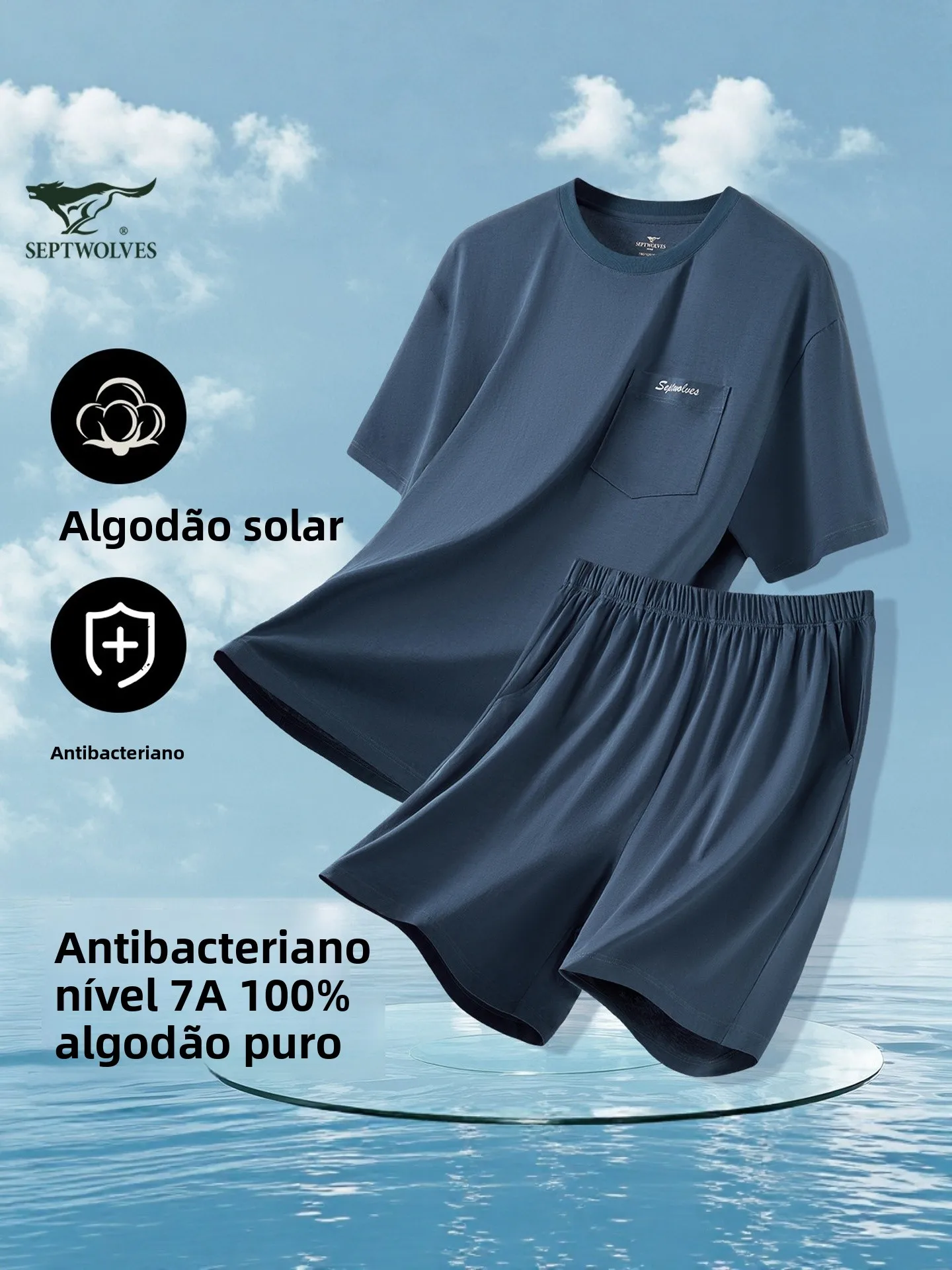 セブンティーンウルブズ-綿00-メンズ夏用寝間着-半袖tシャツ-ショートパンツ-2点セット-ホームウェアセット-外でも着用可能