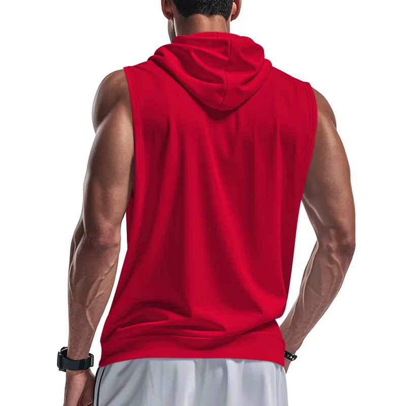 American Summer Neue Kapuzenweste für Herren, Sport, Fitness, Training, Reißverschluss, Strickjacke, ärmellose Weste – Detail 4