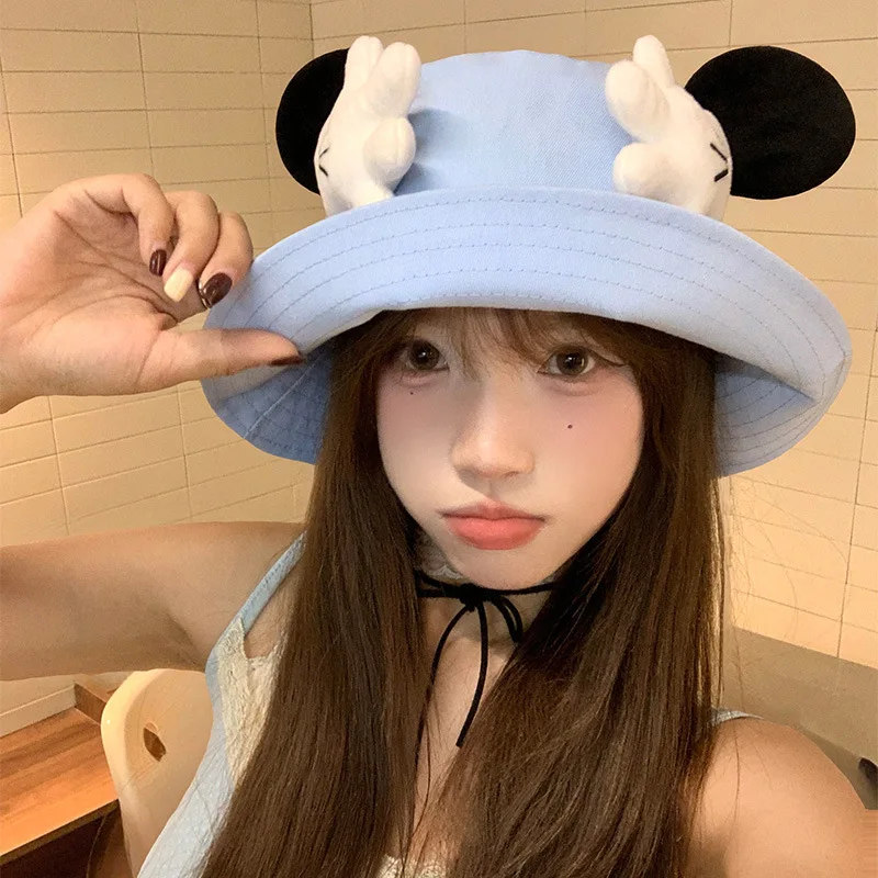 Summer New Cute Little Hand Fisherman Hat Women's Sun Protection Hat Face Slimming Large Head Circumference Cartoon Bucket Hat