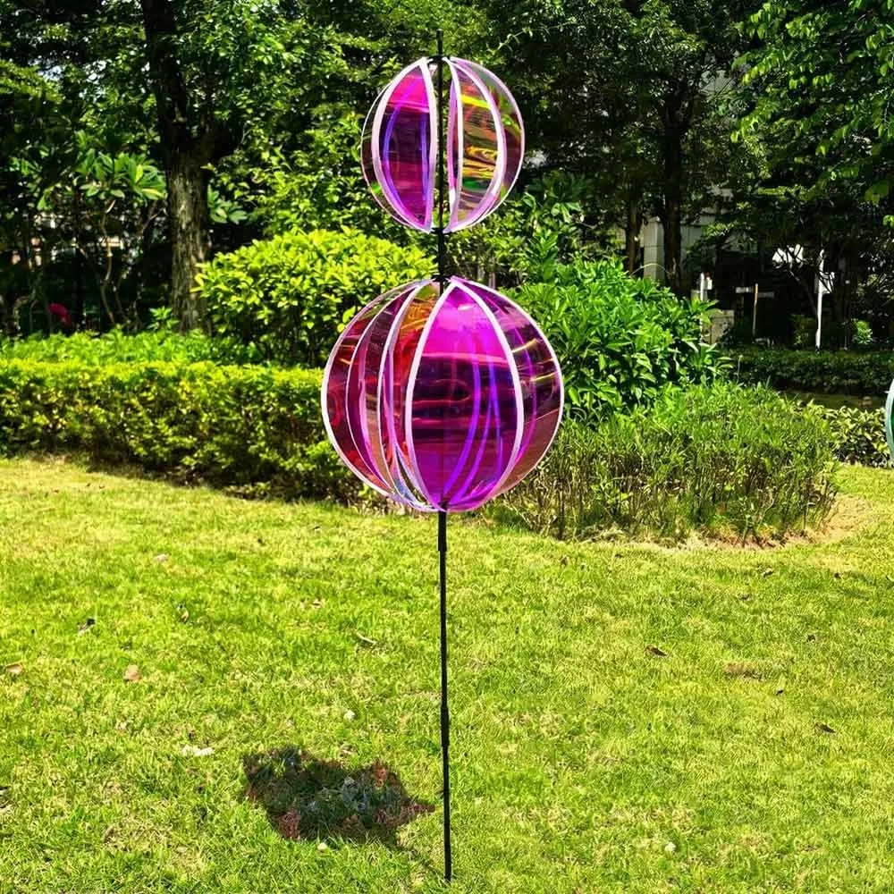 Sparkling Stripe Reflective Garden Pinwheels Rainbow Color With Stakes Windmill Colorful Film Rotating Ball Bird Repellents