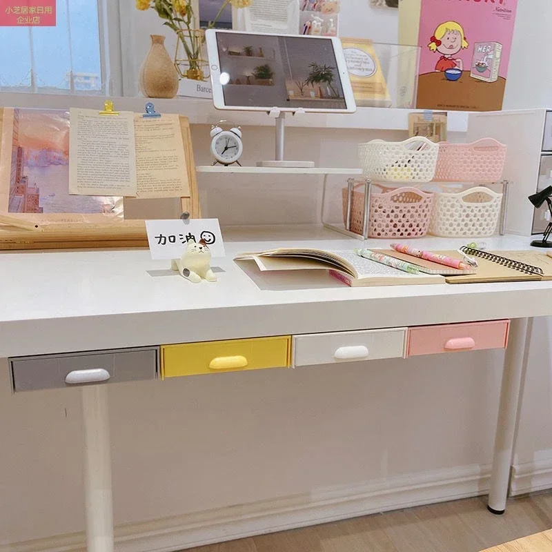 Rectangle Hidden Storage Box Under The Desk Self-Adhesive Drawer Storage Box Pen Stationery Sundries Case Sliding Organizer