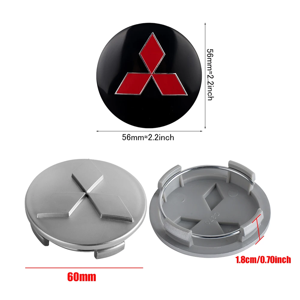 4Pcs 56/60MM Car Wheel Center Hub Caps Logo Sticker Cover For Mitsubishi Ralliart Lancer EX Outlander ASX Competition Xpander