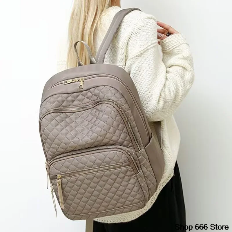 Women'S Solid Color Plaid Versatile Large Capacity Multi-Purpose Backpack Hand-Held Single Shoulder Crossbody Backpack