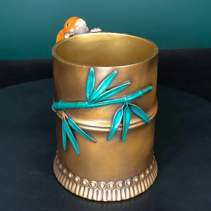 Pen Container Rabbit Copper Ornament Desktop Storage Brass Material Gift Teacher Student Office Ornament