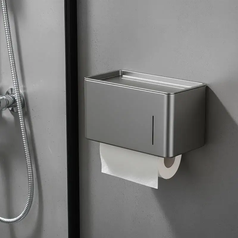 Moisture-Proof Corrosion-Resistant Wall-Mounted Toilet Paper Holder No-Drilling Installation Required Bathroom Paper Dispenser
