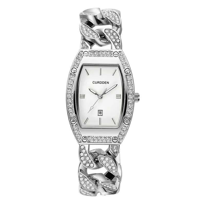 Ldaies-relojes de marca CURDDEN originales para estudiantes, pulseras de lujo con diamantes dorados, pulsera de aleación de moda para niñas, reloj de cuarzo con fecha plateado