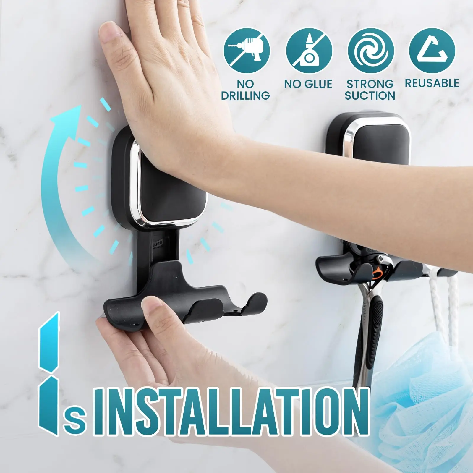 TAILI Suction Cup Razor Blade Holder for Shower 2pcs Suction Razor Hooks for Bathroom Towel Shaver Hanger for Wall Removable