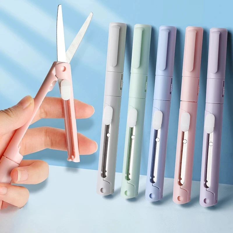 Mini tijeras portátiles 2 en 1, cúter de papel, bolígrafo de bolsillo multifuncional con forma de álbum de recortes, herramientas de arte para tallado y corte, 1 ud.