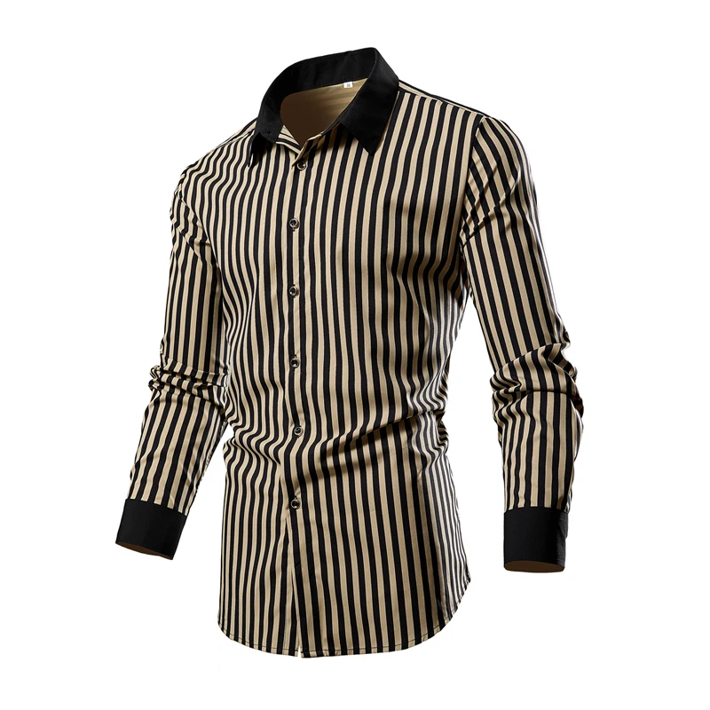 fashion men\'s striped shirt casual breathable long sleeve shirt soft and comfortable men\'s clothing oversized desig