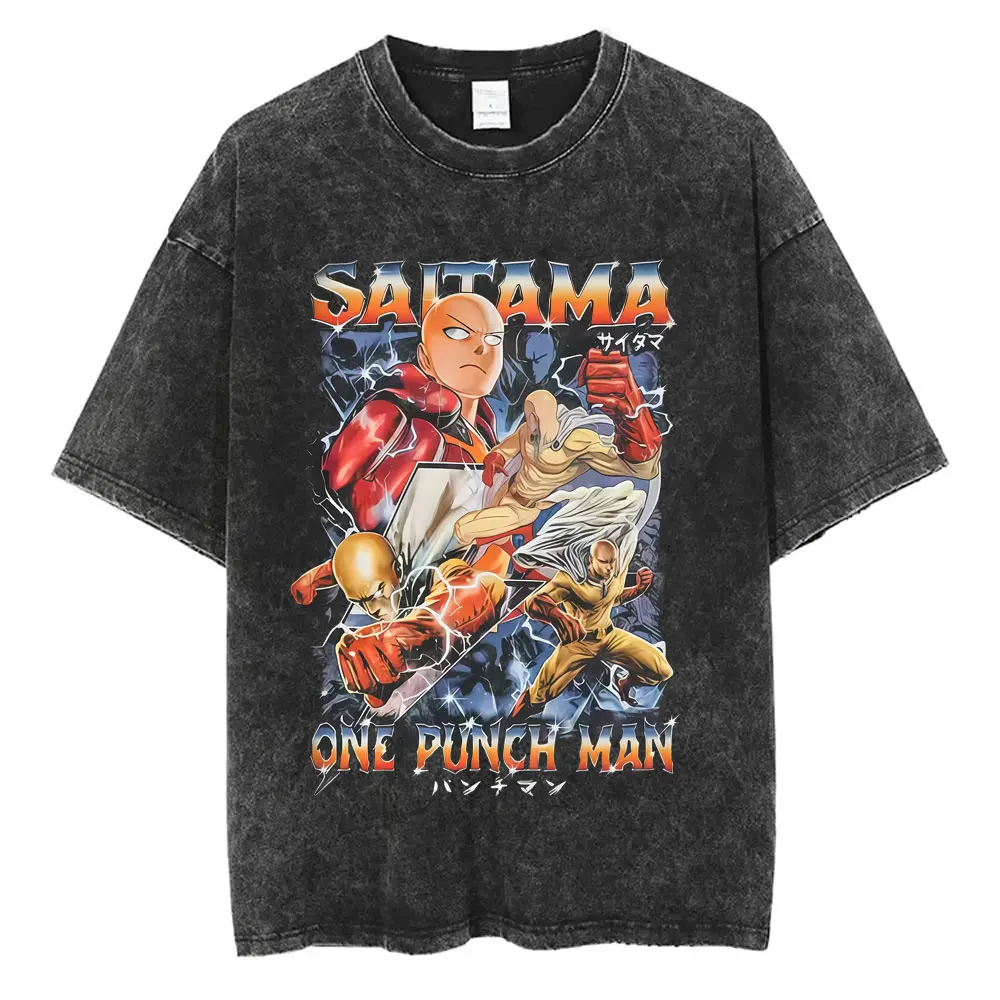 

Washed Vintage Anime One Punch Man Graphic T-shirts Funny Saitama T-shirt Men Casual Oversized T-shirts Cartoon Manga T Shirts
