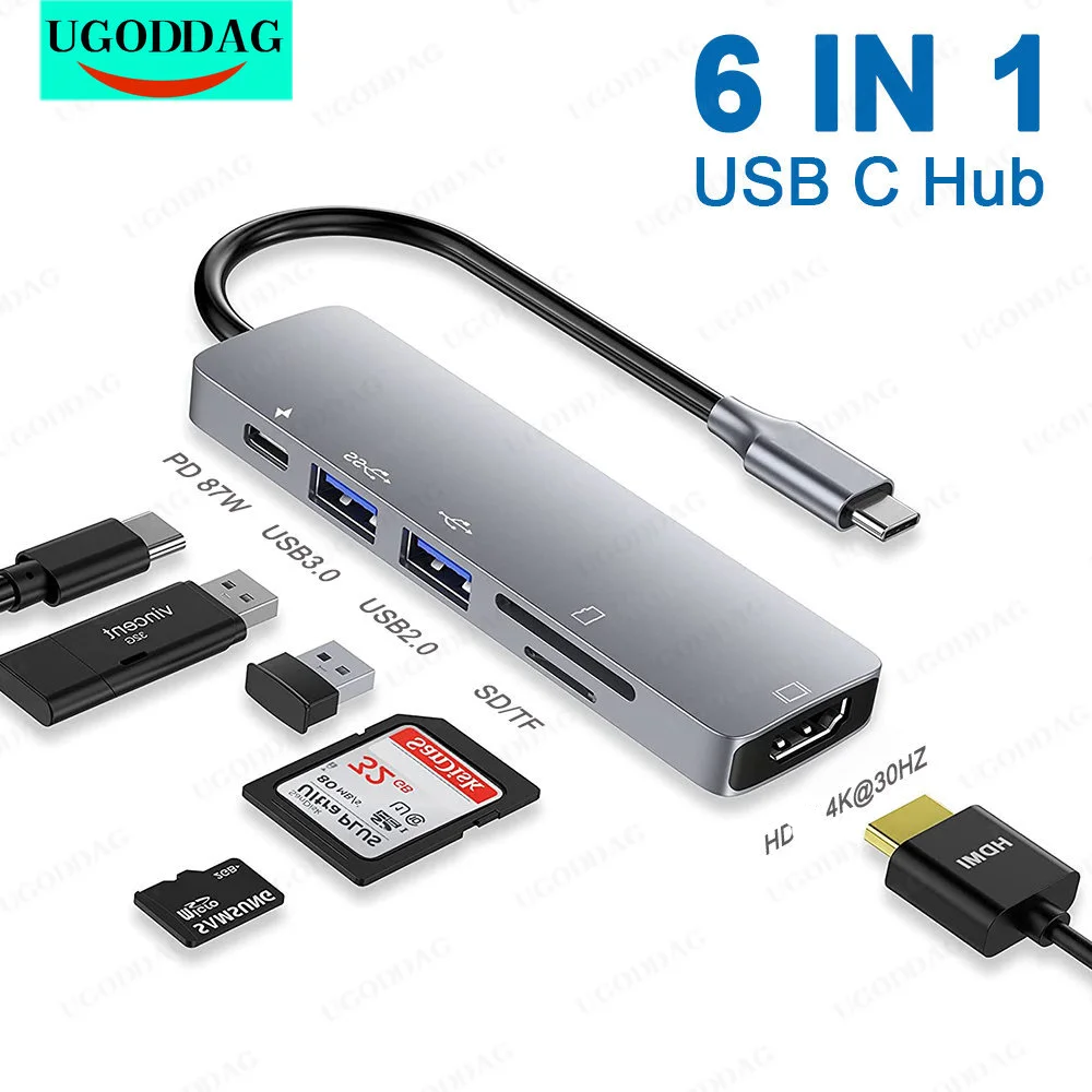 

USB C HUB Type-C Adapter Docking Station with 4K HDMI-Compatible USB3.0 SD/TF Reader 87W PD Thunderbolt 3 for MacBook Pro PC