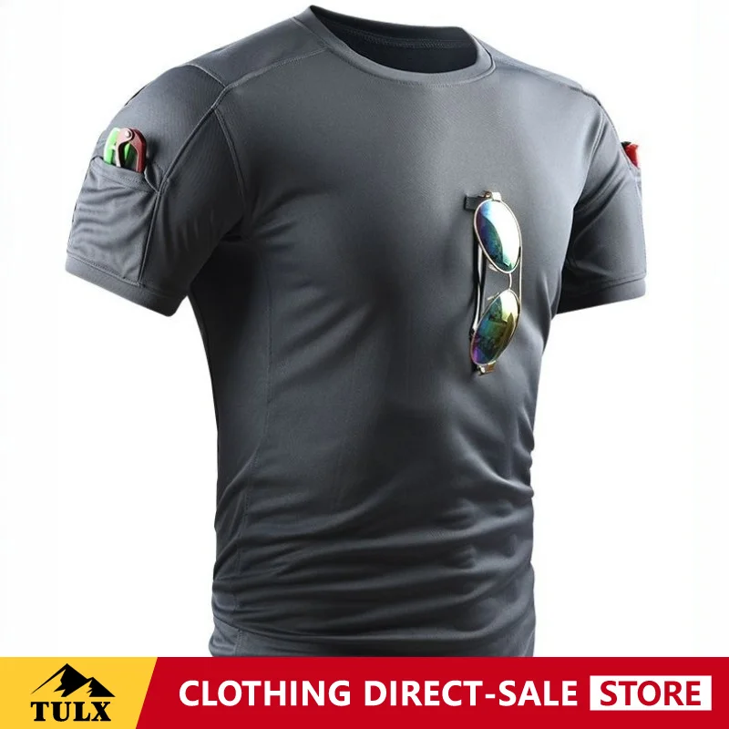 T-shirt tactique multi-poches pour homme, idéal pour l'été et les activités de plein air, séchage rapide, manches courtes, col rond