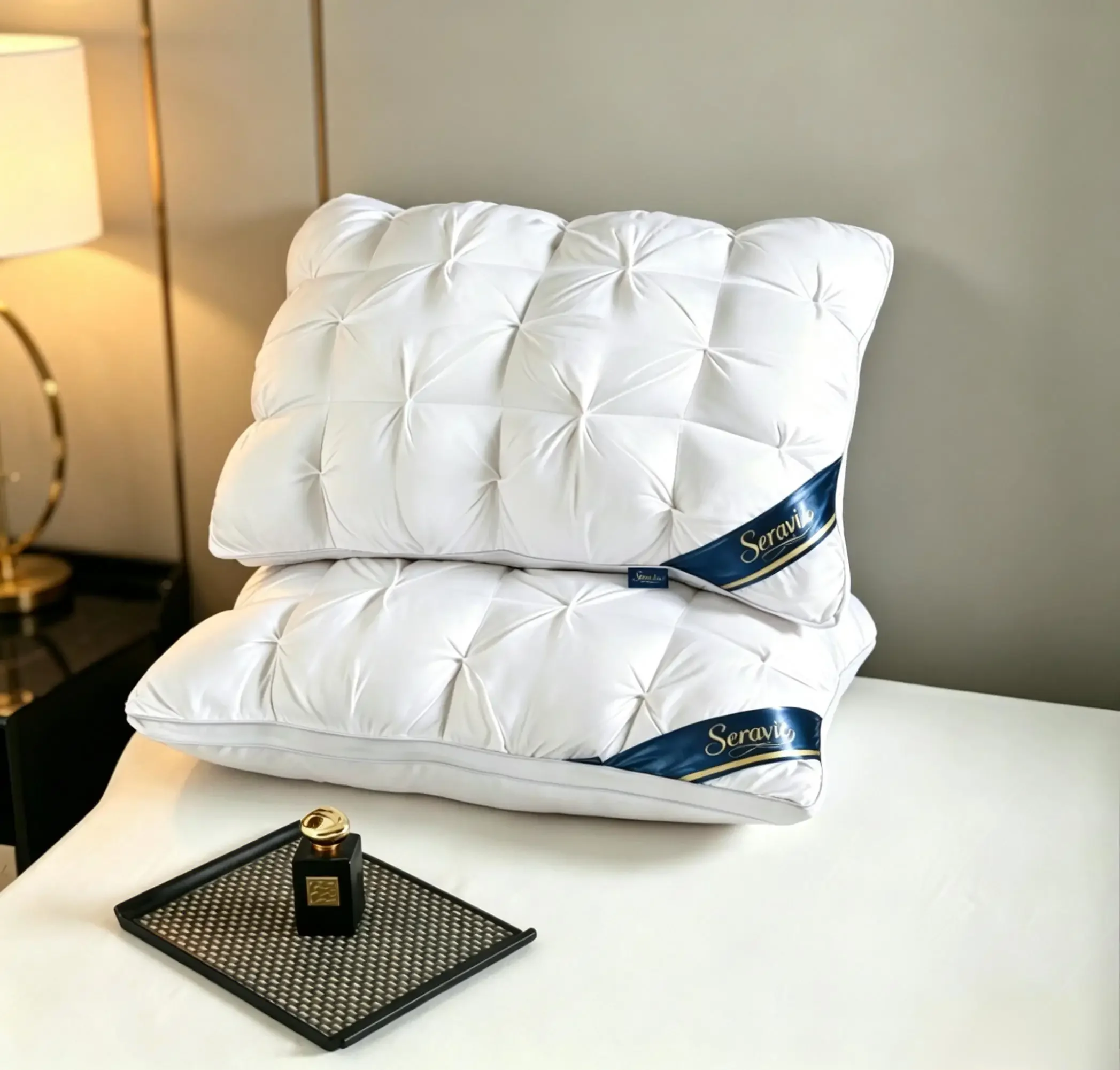 Ergonomic Cervical Bed Pillow for Sleeping Orthopedic Neck Pain Relief Pillows for Side Back Sleepers Luxury Hotel Quality Hypoallergenic Down Alternative Fill Tufted Cushion 1/2 Pcs