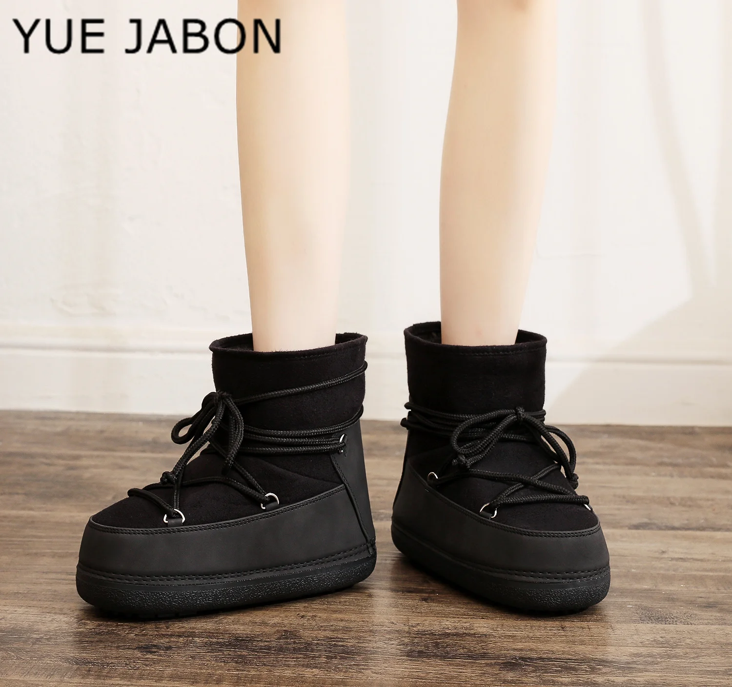 Fur Suede Front Thick Shoelaces Ankle Snow Boots Round Toe Platform Keep Warm Boots Short Plush Thick Sole Bread Cotton Shoes