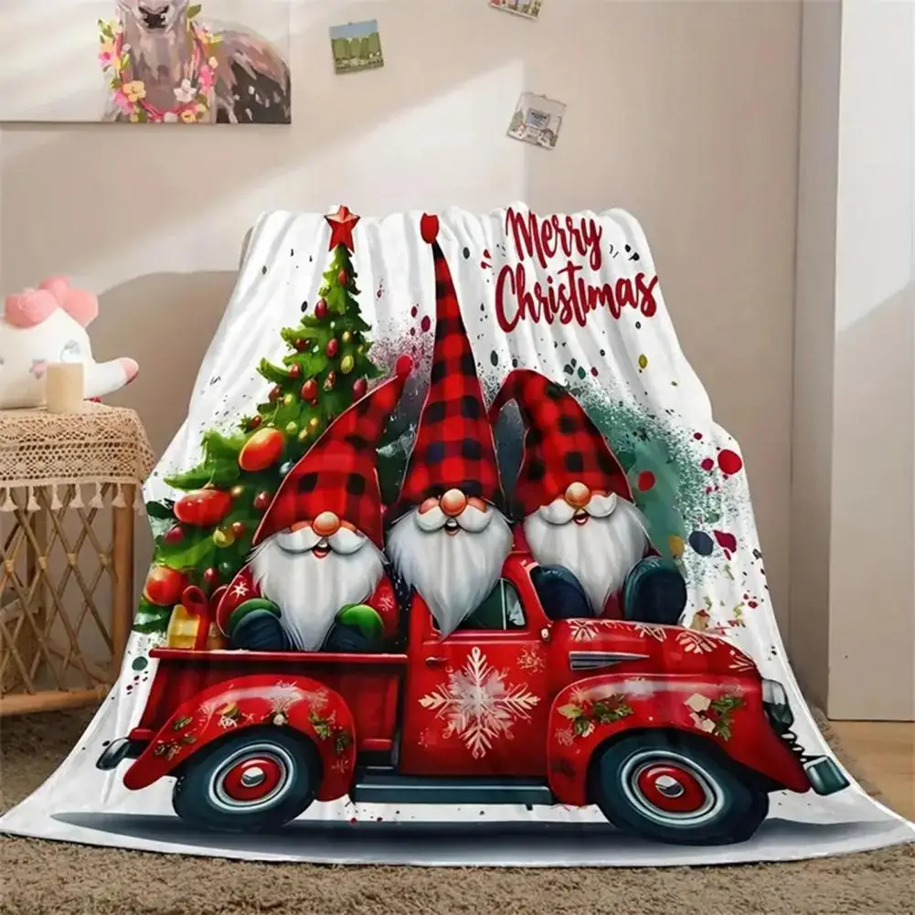 Flannel Blanket Christmas Theme Plush Throw Cozy Christmas Flannel Blanket with Festive Dwarf Print Winter Sofa Bed Decor