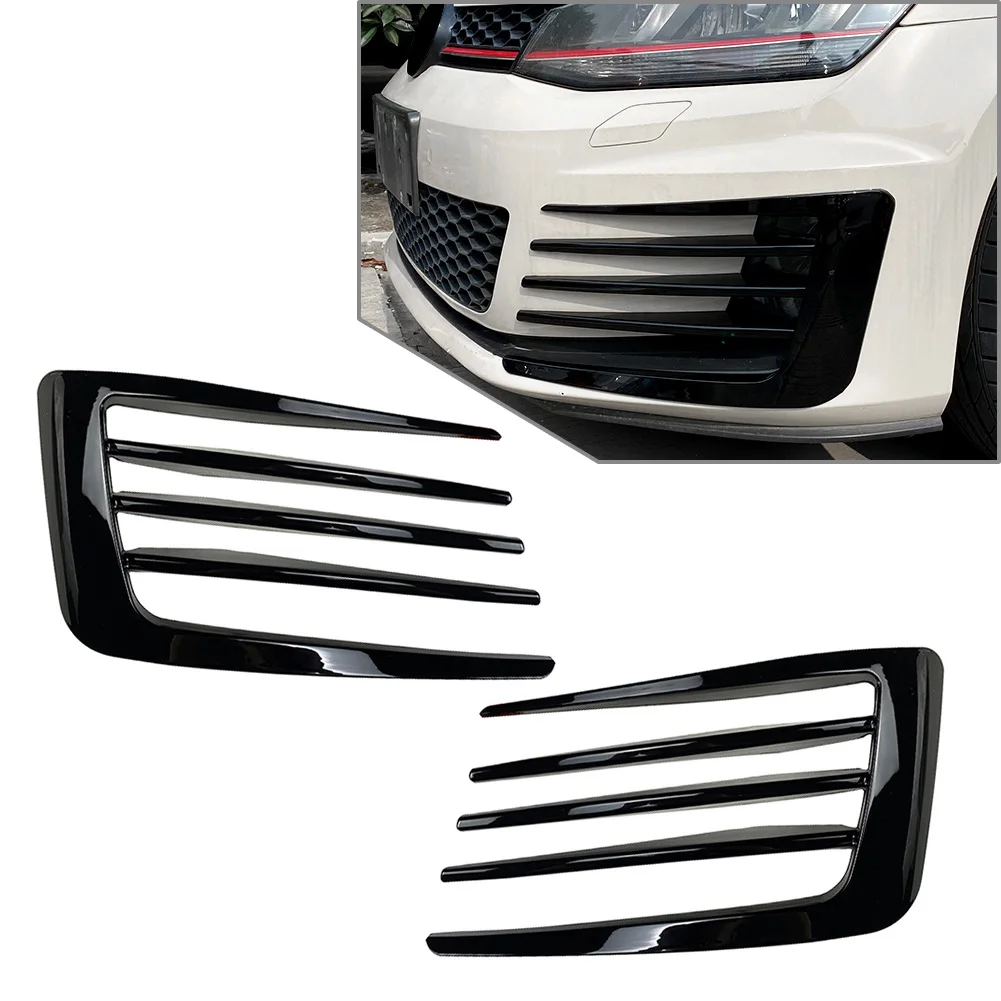 2Pcs Glossy Black Car Front Fog Light Grille Lower Bumper Grille Cover For VW Golf MK7 GTI 2014 2015 2016 2017