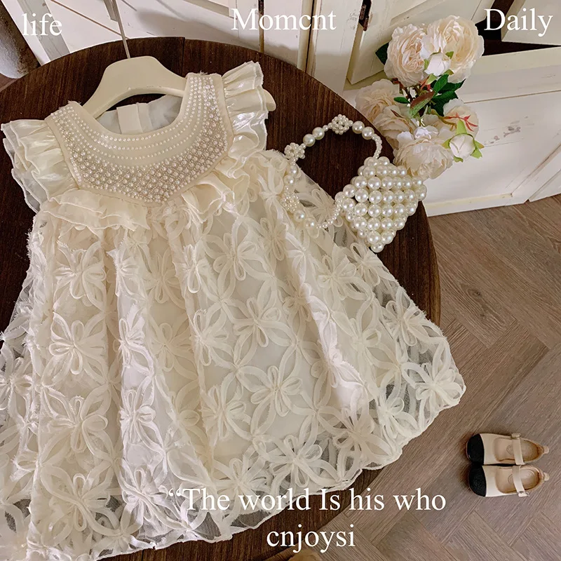 

Girls Dress 2024 Summer New Girls Vest Skirt Little Girl Foreign Princess Hollow Flower Skirt Fashion Sweet Baby Dress