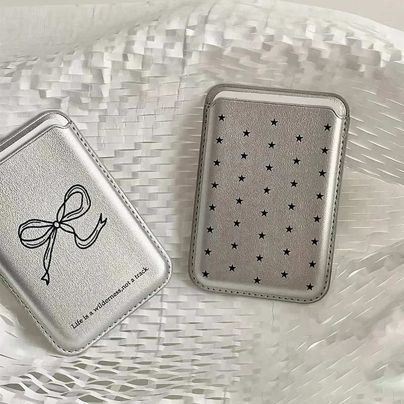 INS coreano lindo arco para Magsafe tarjeta magnética Clip funda de teléfono para iPhone 15 Pro Max cartera magnética tarjetero accesorios de teléfono