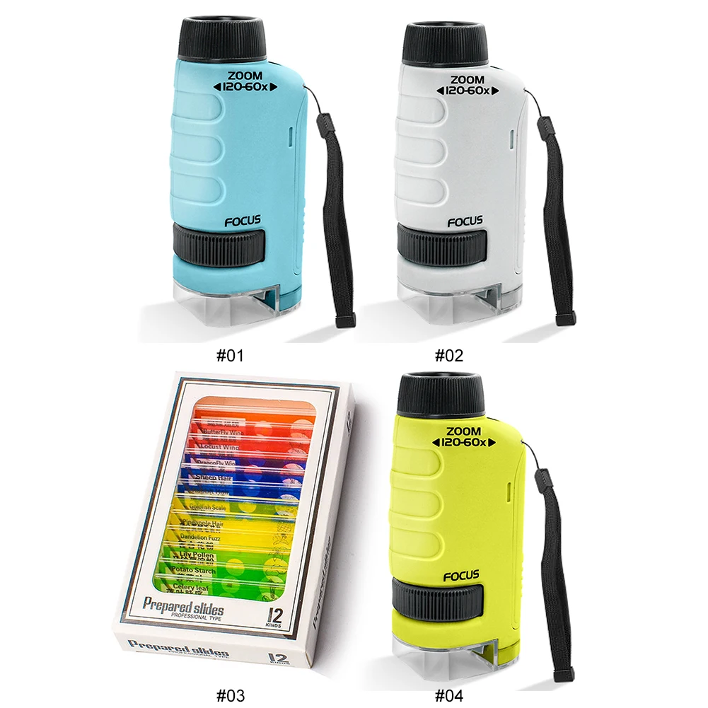 กล้องจุลทรรศน์พกพาขนาดเล็ก ไฟ LED ใช้แบตเตอรี่ กล้องจุลทรรศน์แบบมือถือ ไฟสำหรับใช้ในบ้าน โรงเรียน วิทยาศาสตร์ชีวภาพ ของเล่นเพื่อการศึกษา