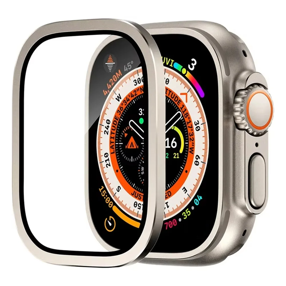 Gehärtetes Glas für Apple Watch Ultra 3 2 1 49 mm, Displayschutzfolie, kratzfest, HD-Metallstoßstange, Vollfolie für IWatch Ultra 49 mm