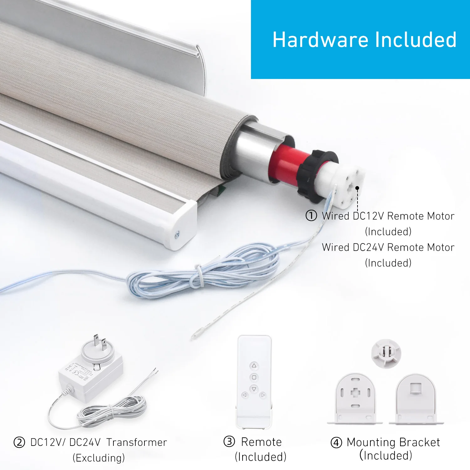 EY2512-12V Electric Roller Blinds/Shades Radio DC Tubular Motor Kit Smart Blinds with Remote Control Compatible 38mm Shade Tube