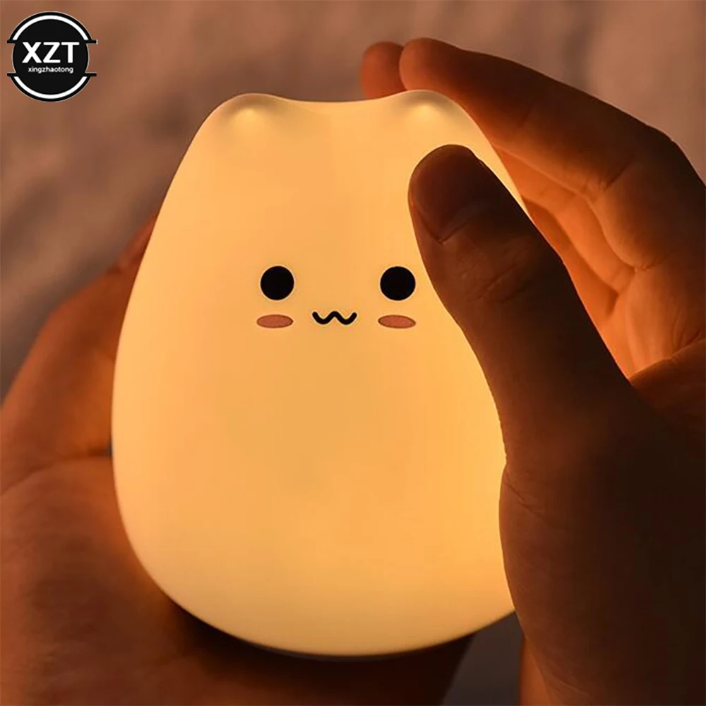 Nightlight LED Lamp Indoor Mini Cute Cartoon Cat Touch Soft Silicone Bedside Lights For Household Kids Toy Gifts Room Decor Lamp